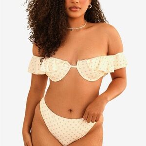 NWT Dippin' Daisy's Pink & Cream Polka Dot Ruffle Bikini Set